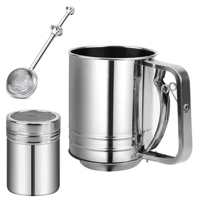 Meelzeef 3-teilig, Edelstahl, halbautomatisch, feinmaschig