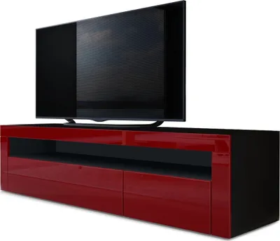 Produktbild von Vladon Lowboard Valencia,  Germany, TV-Kommode mit 1 offenem Fach und 2 Klappen, Schwarz matt/Bordeaux Hochglanz/Bordeaux Hochglanz (155 x 46 x 40 cm)