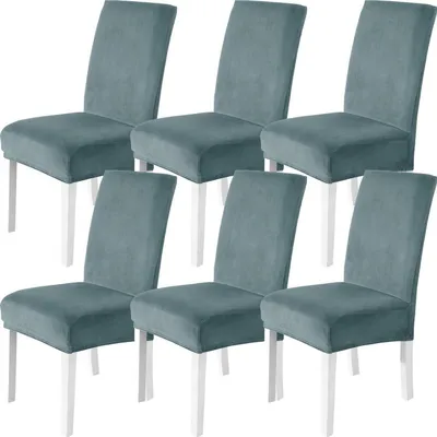 Produktbild von Stuhlhussen Samt 6er Set Graublau Stretch Waschbar für Hochlehner & Schwingstuhl