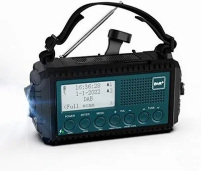 Produktbild von Handkraan - Blaues Solar Noodradio mit Opwindfunktion und Batteriebetrieb - Für Notfallsituationen
