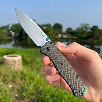 Image de Couteau pliant, lame de 16,3 cm en acier S90V, manche en fibre de carbone, idéal pour les activités de plein air, la randonnée et le camping