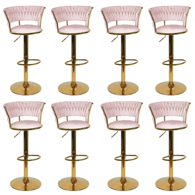 Produktbild von 8er Set Barhocker mit Lehne aus Samt 360° drehbar höhenverstellbar Barstuhl Barhocker Bistrohocker Rosa