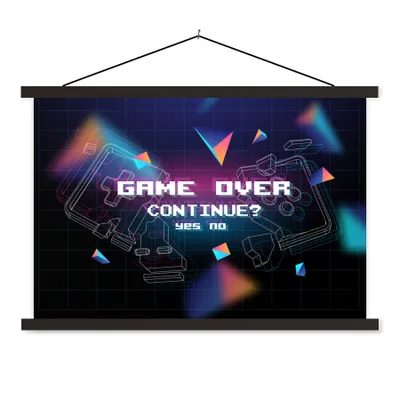Produktbild von MuchoWow® Textilposter Spiele - Arcade - Game Over - Schwarz - Blau - Spiele 90x60 cm mit schwarzem Rahmen - Aufhängungssatz