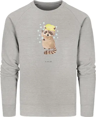 Produktbild von Mr. & Mrs. Panda Nachhaltiger Pullover Waschbär Größe M - Heather Grey - Geschenk, Seifenblasen, Plan, Sweater, Waschen, Bio Baumwoll, Pulli, Sweatshirt, Lustige Sprüche