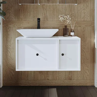 Obrázok produktu pre Skye Decor, kvalitná kúpeľňová skrinka s umývadlom, biela, 90 cm | 100% MDF | 100% keramika