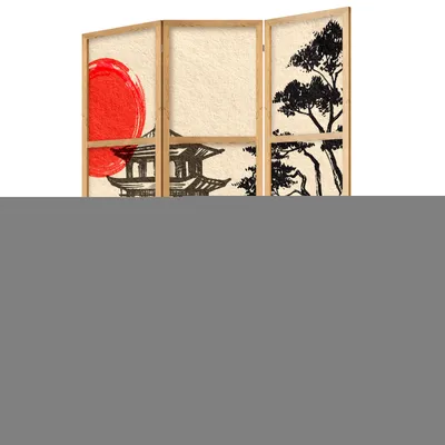 Image de Paravent Japon Orient Zen 135x171 cm - 3 panneaux - simple face - élégant brise-vue - séparateur de pièce - cloison - séparateur d'espace - bois - motif design - décoration p-B-0026-z-b
