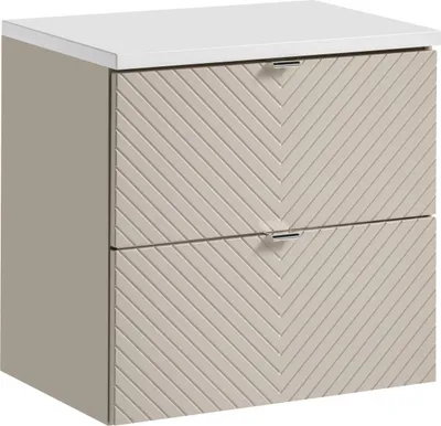 Zdjęcie produktu dla Szafka Łazienkowa 60 Cm Z Blatem Białym Kaszmir Frezowana Jodełka