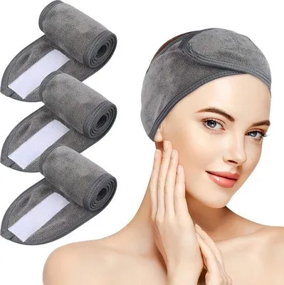 Produktbild von Famanu Haarband kosmetisches Kopfband, 3 Stück, verstellbar, mit Klettverschluss, Mikrofasern