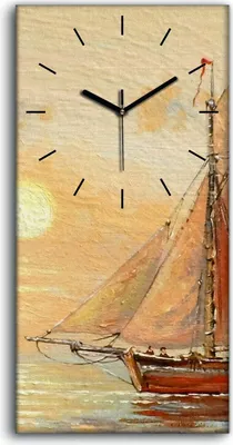 Produktbild von Wanduhr Bürouhr Leinwand Bild Geräuschlos 30x60 Ölgemälde Boot Meer Himmel - schwarze Hände