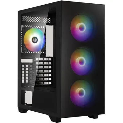 Image de Boîtier PC, BitFenix Flow Noir, Moyen Tour, ATX, Sans Alimentation, Fenêtre Verre Trempé, 4 Ventilateurs ARGB