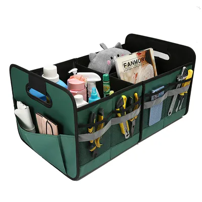 Produktbild von Auto Kofferraum Organizer 65L,faltbare Aufbewahrungsbox mit Deckel, verstärkte Griffe, rutschfest, wasserdicht, Dunkelgrün Auto Organizer