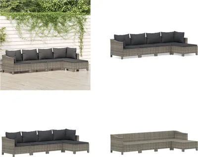 Produktbild von vidaXL 5 tlg. Garten Lounge Set mit Kissen Grau Poly Rattan - Garten Lounge Set - Garten Lounge Sets - Lounge Set - Gartenmöbel Set