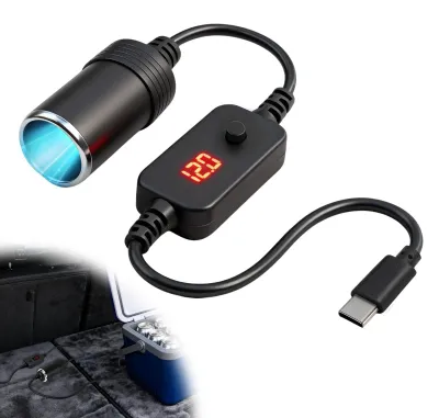 USB-C-Adapter auf Zigarettenanzünder, 12 V, einstellbare Spannung 5–20 V