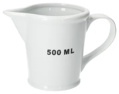 Zdjęcie produktu dla Miarka porcelanowa 500 ml, biała, 12,5 x 11 cm, dzbanek z dziobkiem, podziałka co 100 ml