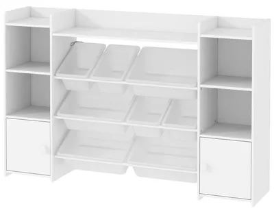 Immagine prodotto di Scaffale contenitore per bambini con contenitori per giocattoli e armadietto | Colore: Bianco | Dimensioni: 140x30x90 cm