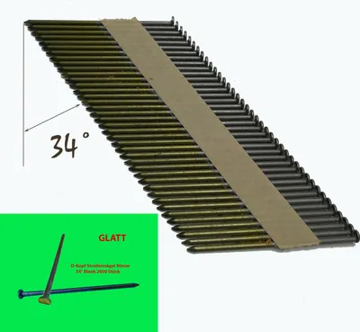 Produktbild von Streifennägel 3,1x90mm D-Kopf 90mm 34° papiergebunden 2000 Stück blank glatt für Gasnagler HB43