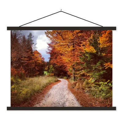 Produktbild von MuchoWow® Textilposter Herbst - Herbstblätter - Weg - Wald 60x45 cm mit schwarzem Rahmen - Poster Schlafzimmer