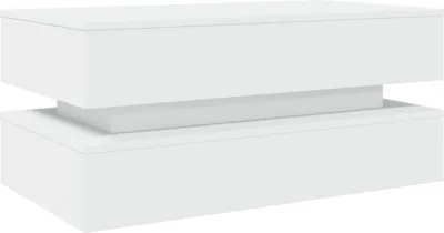 A white coffee table with a modern, layered design is shown against a white background.