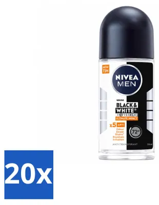 Produktbild von 20 x NIVEA MEN Black & White Ultimate Impact Deodorant Roller 50 ml - Vorteilspackung - 20 Stücke
