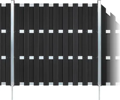 Produktbild von Milano Line WPC Sichtschutzzaun 3er Set bestehend aus 2x Zaunfeld 180 x 180cm + 1x Zaunfeld 90 x 180/90cm anthr. & 4x Alu-Pfosten eloxiert zum Einbet.