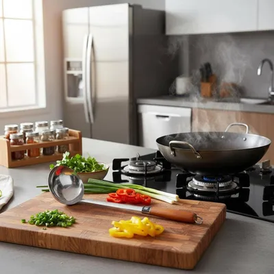 Immagine prodotto di Cucchiaio per zuppa in acciaio inossidabile con manico in legno resistente al calore, mestolo per la cucina, 12 Liang, manico in legno chiaro