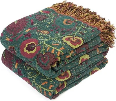 Produktbild von Bettüberwurf Boho mit Blumenmuster 150 x 200 cm - 100 % Baumwolle