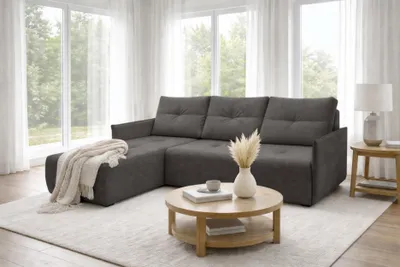 Produktbild von AX LIVING Ecksofa Damascus Dunkelgrau mit Schlaffunktion Bettkasten Schlafsofa 212 cm links