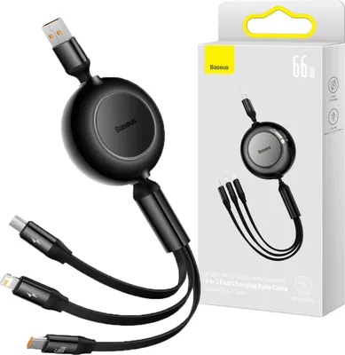 Immagine prodotto di Baseus Bright Mirror 3, USB 3-in-1 cable for micro USB / USB-C / Lightning 66W / 2A 1.1m (Black)