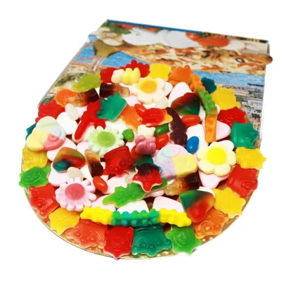 Obrázek produktu pro Fruit gum fantasy pizza ve vzduchotěsně uzavřené krabici na pizzu 500g