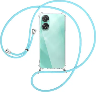 Produktbild von Handykette Backcover-Schutzhülle mit Band (Metall silberfarben) für Oppo A78 4G (CPH2565) - himmelblau