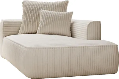 Produktbild von Rechte Chaiselongue aus beigefarbenem, breit gestreiftem Cord - PINETA