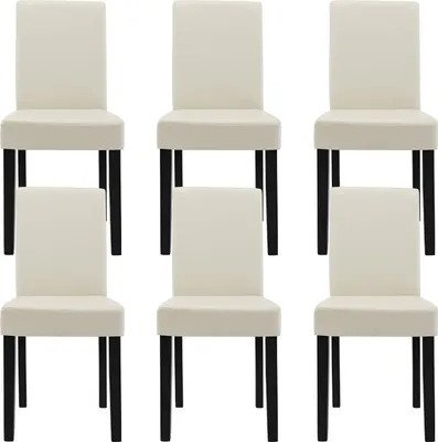 Image de Chaise de salle à manger 'Hamburg' (lot de 6) Chaise rembourrée similicuir pieds en bois crème