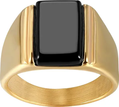 Produktbild von Karisma Männer Edestahl 316L Gold Herrenring - Agate Achat Schwarzer Stein - RHC100
