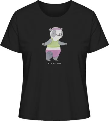 Produktbild von Mr. & Mrs. Panda Basic T-Shirt Damen Panda Aerobic Größe L - Schwarz - Geschenk, Fitness, Oberteil, Baumwoll, Fitnessstudio, shirt
