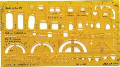 Produktbild von Schablone Architekt 1 1:50 gelb Packung mit 10 Stück