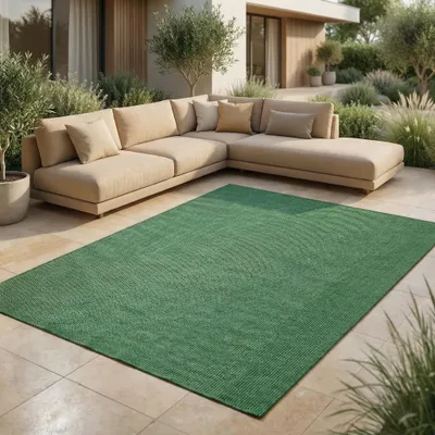 Produktbild von In- & Outdoor Teppich - Wetterfester Teppich für Balkon, Terrasse, Garten, Wohnzimmer, Küche - Strapazierfähig, Widersteht UV-Strahlen & Wasser - Größe 80 x 150 cm, Grün