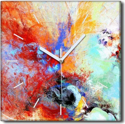 Produktbild von Coloray Uhr auf Leinwand 30x30 cm Wand Uhr Dekoration Wohnzimmer Segeltuch weiße Zeiger -Abstraktion Kunstkunst