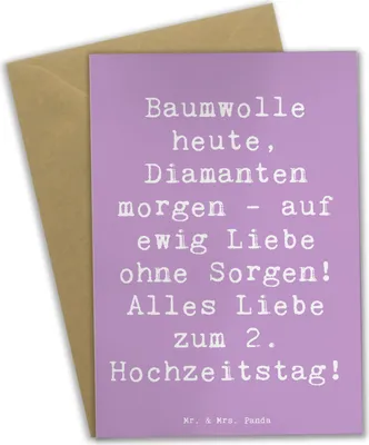 Produktbild von Mr. & Mrs. Panda Glückwunschkarte Spruch 2. Hochzeitstag Baumwollhochzeit - Lavendeltraum - Geschenk, Hochzeit, Jubiläum, hochzeitskarten, Dekorationen, einladungskarten