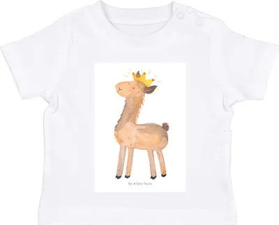 Produktbild von Mr. & Mrs. Panda Organic Baby Shirt Lama König 12. - 18. Monat - Weiß - Geschenk, Abitur, Kleinkind, Königin, Vorgesetzter,  Babyshirt, Oberteil, Freundin, Papa