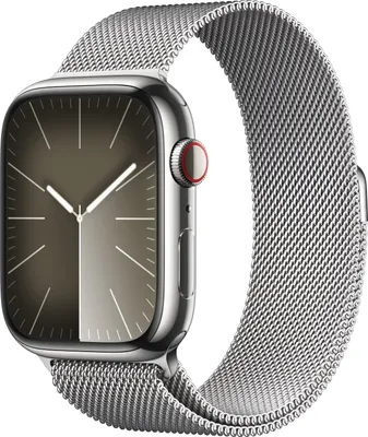 Obrázek produktu pro Apple Watch 9, GPS, mobilní, stříbrné pouzdro z nerezové oceli 45 mm, stříbrné milánské poutko