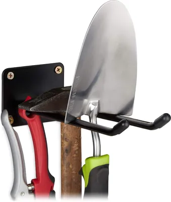Immagine prodotto di Gancio per attrezzi in acciaio - Set di 9 pezzi - Gancio doppio - Gancio a parete per attrezzi da giardino - Portata fino a 25 kg - Acciaio - 24 cm - Nero
