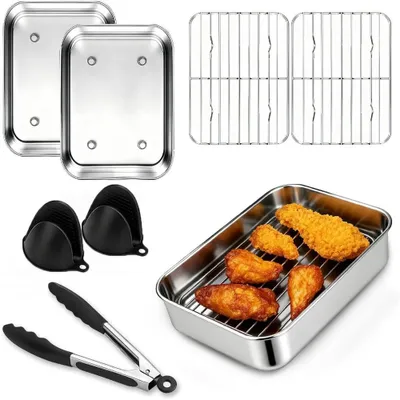 Immagine prodotto di Set di accessori per friggitrice ad aria - 6 pezzi - Include teglie da forno e griglie di scarico - Acciaio inossidabile