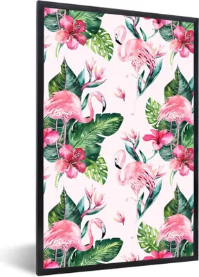 Produktbild von MuchoWow® MuchoWow® Gerahmtes Poster Muster - Flamingo - Rosa 20x30 cm - Poster mit zchwarzem Bilderrahmen - Drucken - Bilder Poster im Rahmen