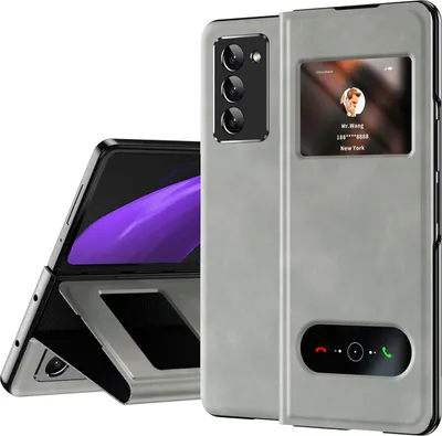 Image de Etui mince en cuir pour Samsung Galaxy Z Fold 2 5G, avec fenêtre d'affichage et fonction stand Gris