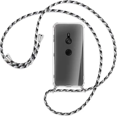 Produktbild von Handykette Backcover-Schutzhülle mit Band (Metall silberfarben) für Sony Xperia XZ3 - schwarz/grau/weiß