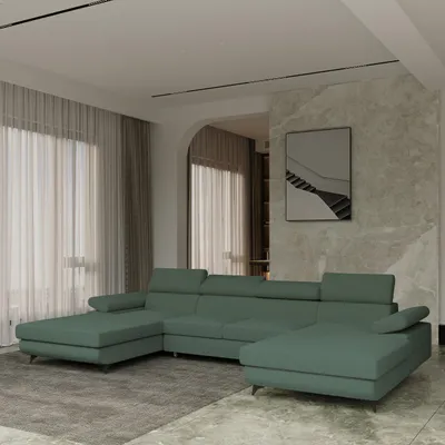 Produktbild von Masseno Ecksofa DETTI mit Schlaffunktion U-Form, Sofa mit Bettkasten, Wohnzimmersofa, Couch, Soffa, Bettsofa, Couchgarnitur- Grün, QUELLE 37