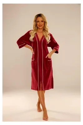 Produktbild von Trendiger Damen-Baumwoll-Bademantel mit Reißverschluss und Taschen, hergestellt in der EU