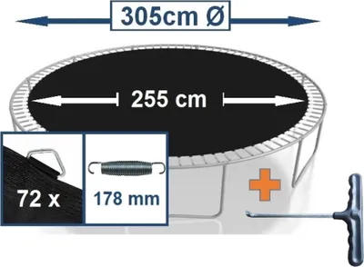 Produktbild von walexo Sprungtuch Sprungmatte incl. Federspanner für Trampolin Ø 305 cm 72 Ösen (Federn 17,8 cm)