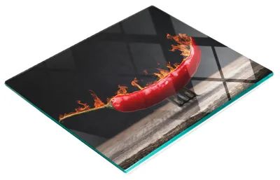 Obrázok produktu pre Dekoratívna kuchynská doska na krájanie, sklenená, s motívom chilli papričky, 60 x 52 cm