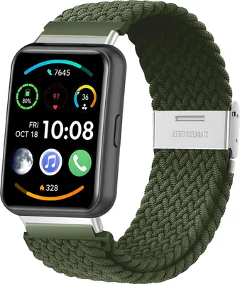 Produktbild von Nylon Smartwatch-Armband - Geeignet für Huawei Watch Fit 2 geflochtenes Armband - grün - Strap-it Uhrenarmband / Armband / Armbänder
